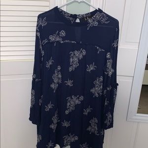 Lulus Navy floral long sleeve babydoll dress XL